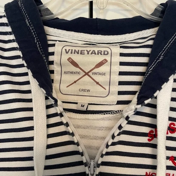 Vineyard Crew Navy and White Striped hoodie authentic vintage size M - Picture 2 of 4